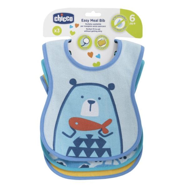 Chicco Easy Meal Bib frottir előke vízálló hátlappal 6hó+ 3 db-os