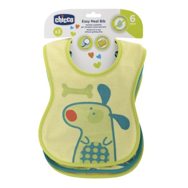 Chicco Easy Meal Bib frottir előke vízálló hátlappal 6hó+ 3 db-os