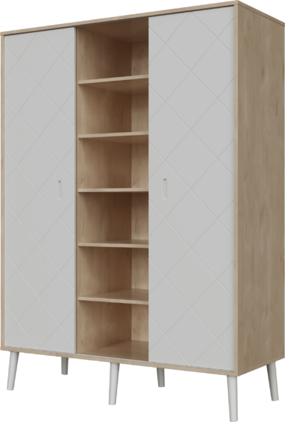 Peak Natural Oak & White 3 osztású szekrény